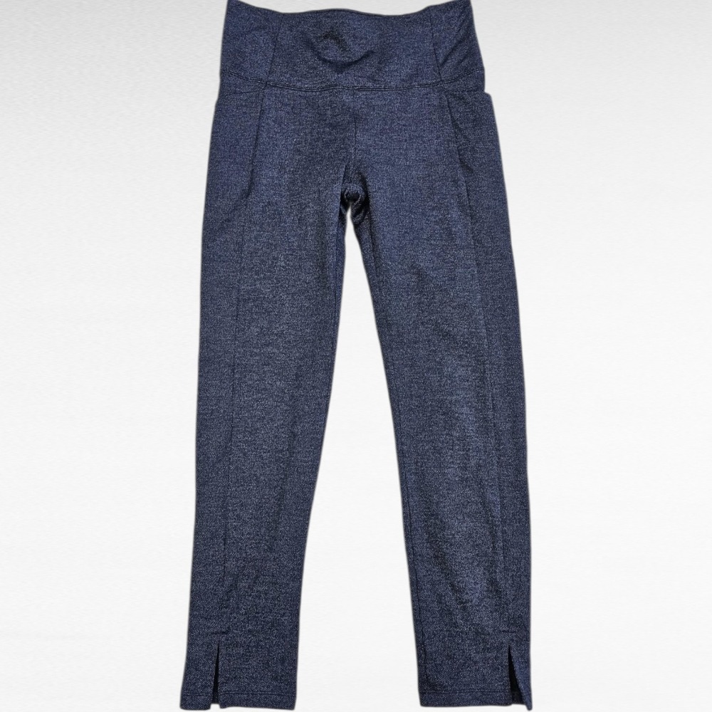 Athleta Mercer Herringbone Leggings Small Navy Blue High Rise Pockets Slit Hem